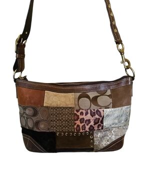 👜Coach Y2K Patchwork Leather Suede Shoulder or Crossbody Bag Brown Tones - GPC
